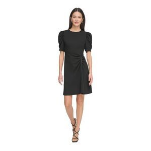 DKNY Womens Black Buckle Pouf Sleeve Above The Knee Wear To Work Sheath Dress 0